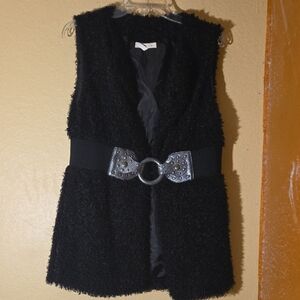 Mind Code Black Fuzzy Vest with Silver Buckle